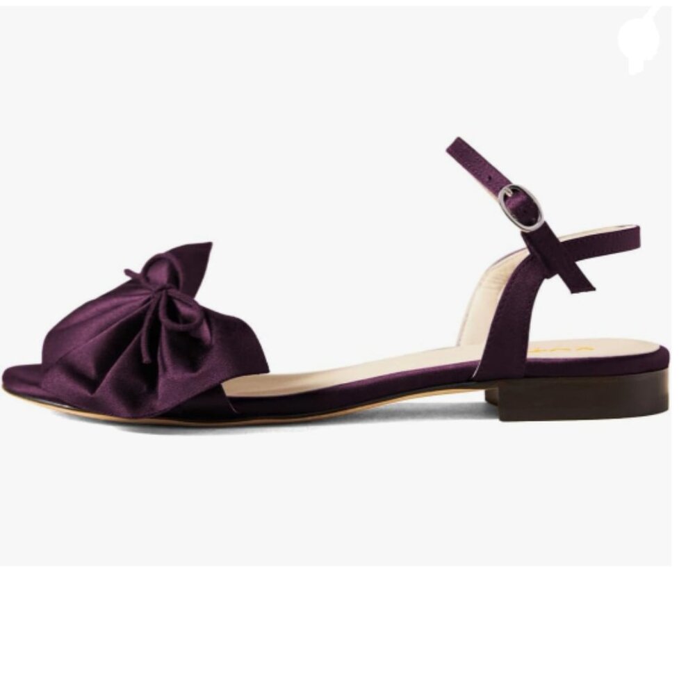 XYD Dark Purple Bows Open Toe Sandals Ankle Strap Slingbacks Round Toe Shoe